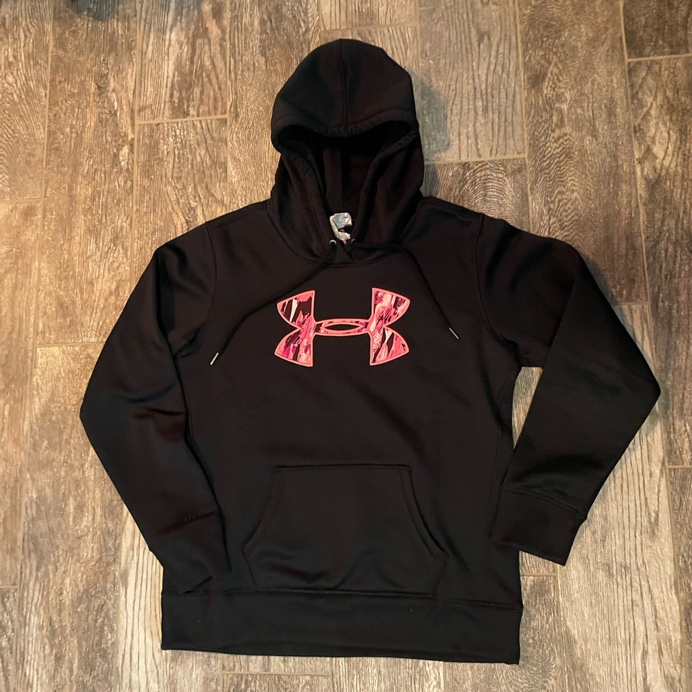 Under Armour Black cold gear Hoodie with Vibrant Pink Emblem